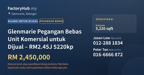 Komersial Untuk Dijual - Glenmarie Pegangan Bebas Unit Komersial untuk Dijual – RM2.45J 5220kp - Glenmarie, Selangor