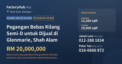 Kilang Untuk Dijual - Pegangan Bebas Kilang Semi-D untuk Dijual di Glenmarie, Shah Alam - Shah Alam, Selangor