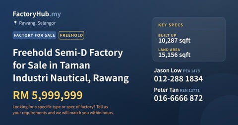 Factory For Sale - Freehold Semi-D Factory for Sale in Taman Industri Nautical, Rawang - Rawang, Selangor