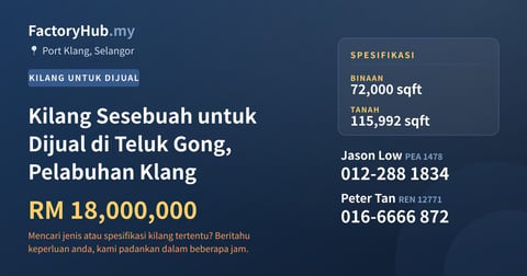 Kilang Untuk Dijual - Kilang Sesebuah untuk Dijual di Teluk Gong, Pelabuhan Klang - Port Klang, Selangor