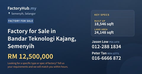 Factory For Sale - Factory for Sale in Bandar Teknologi Kajang, Semenyih - Semenyih, Selangor