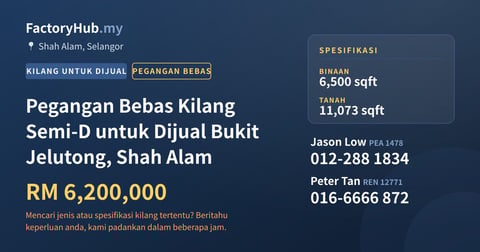 Kilang Untuk Dijual - Pegangan Bebas Kilang Semi-D untuk Dijual Bukit Jelutong, Shah Alam - Shah Alam, Selangor