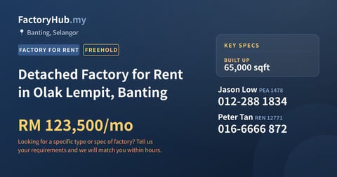 Factory For Rent - Detached Factory for Rent in Olak Lempit, Banting - Banting, Selangor