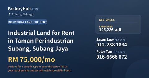 Land For Rent - Industrial Land for Rent in Taman Perindustrian Subang, Subang Jaya - Subang, Selangor
