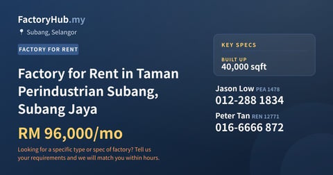 Factory For Rent - Factory for Rent in Taman Perindustrian Subang, Subang Jaya - Subang, Selangor