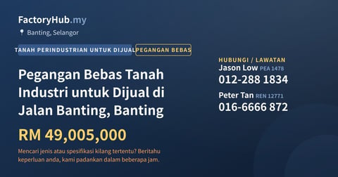 Tanah Untuk Dijual - Pegangan Bebas Tanah Industri untuk Dijual di Jalan Banting, Banting - Banting, Selangor