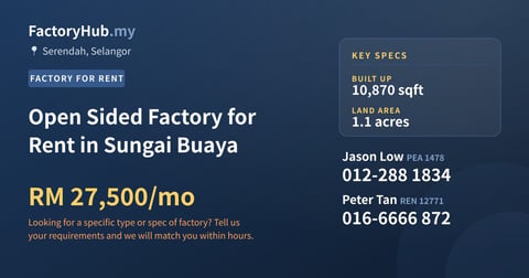 Factory For Rent - Open Sided Factory for Rent in Sungai Buaya - Serendah, Selangor