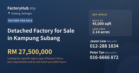 Factory For Sale - Detached Factory for Sale in Kampung Subang - Subang, Selangor