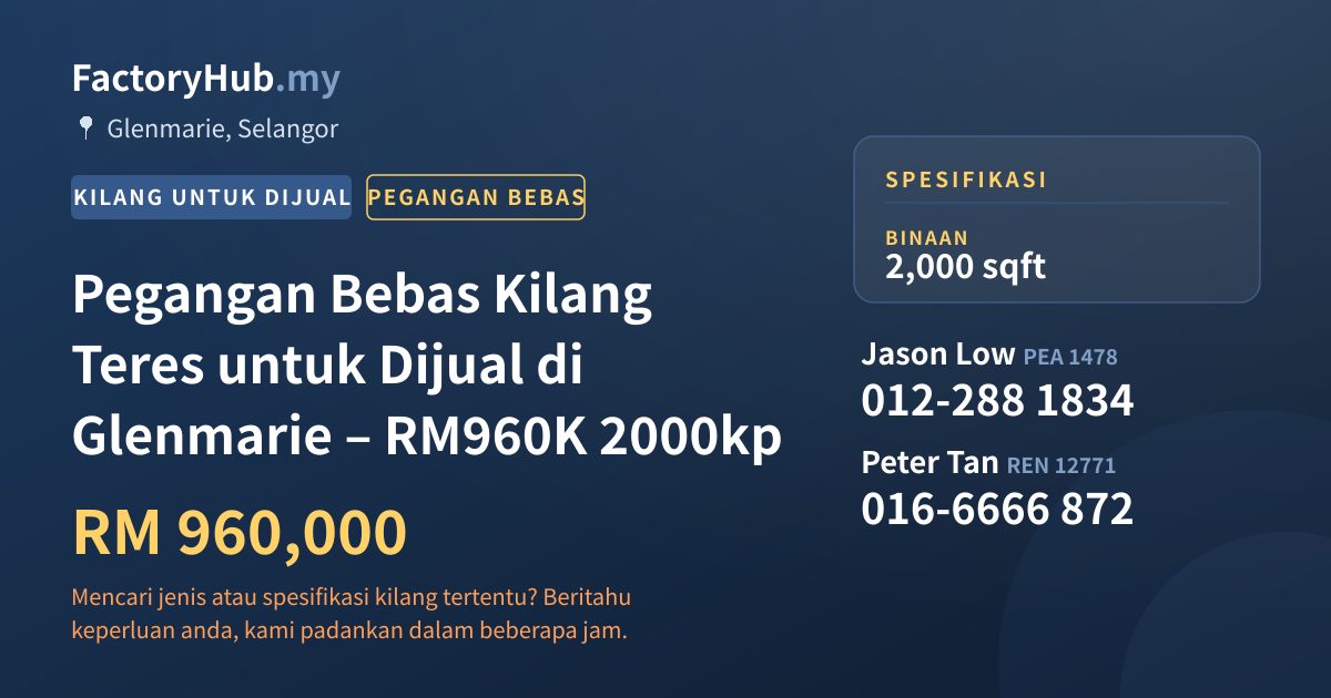 Kilang Untuk Dijual - Pegangan Bebas Kilang Teres untuk Dijual di Glenmarie – RM960K 2000kp - Glenmarie, Selangor