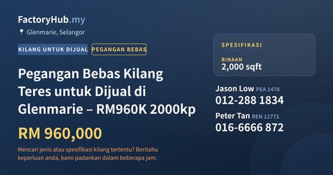Kilang Untuk Dijual - Pegangan Bebas Kilang Teres untuk Dijual di Glenmarie – RM960K 2000kp - Glenmarie, Selangor