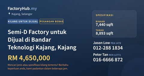 Kilang Untuk Dijual - Semi-D Factory untuk Dijual di Bandar Teknologi Kajang, Kajang - Kajang, Selangor