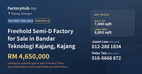 Factory For Sale - Freehold Semi-D Factory for Sale in Bandar Teknologi Kajang, Kajang - Kajang, Selangor