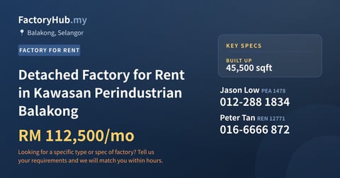 Factory For Rent - Detached Factory for Rent in Kawasan Perindustrian Balakong - Balakong, Selangor