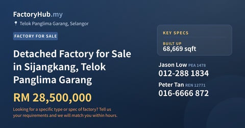 Factory For Sale - Detached Factory for Sale in Sijangkang, Telok Panglima Garang - Telok Panglima Garang, Selangor