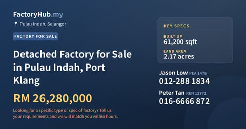 Factory For Sale - Detached Factory for Sale in Pulau Indah, Port Klang - Pulau Indah, Selangor