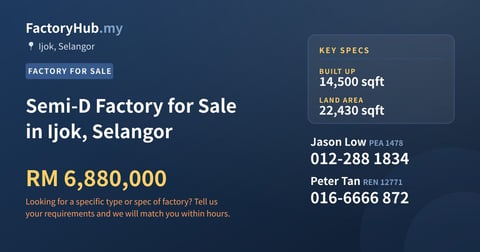Factory For Sale - Semi-D Factory for Sale in Ijok, Selangor - Ijok, Selangor