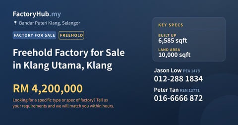 Factory For Sale - Freehold Factory for Sale in Klang Utama, Klang - Bandar Puteri Klang, Selangor