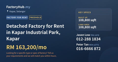 Factory For Rent - Detached Factory for Rent in Kapar Industrial Park, Kapar - Kapar, Selangor