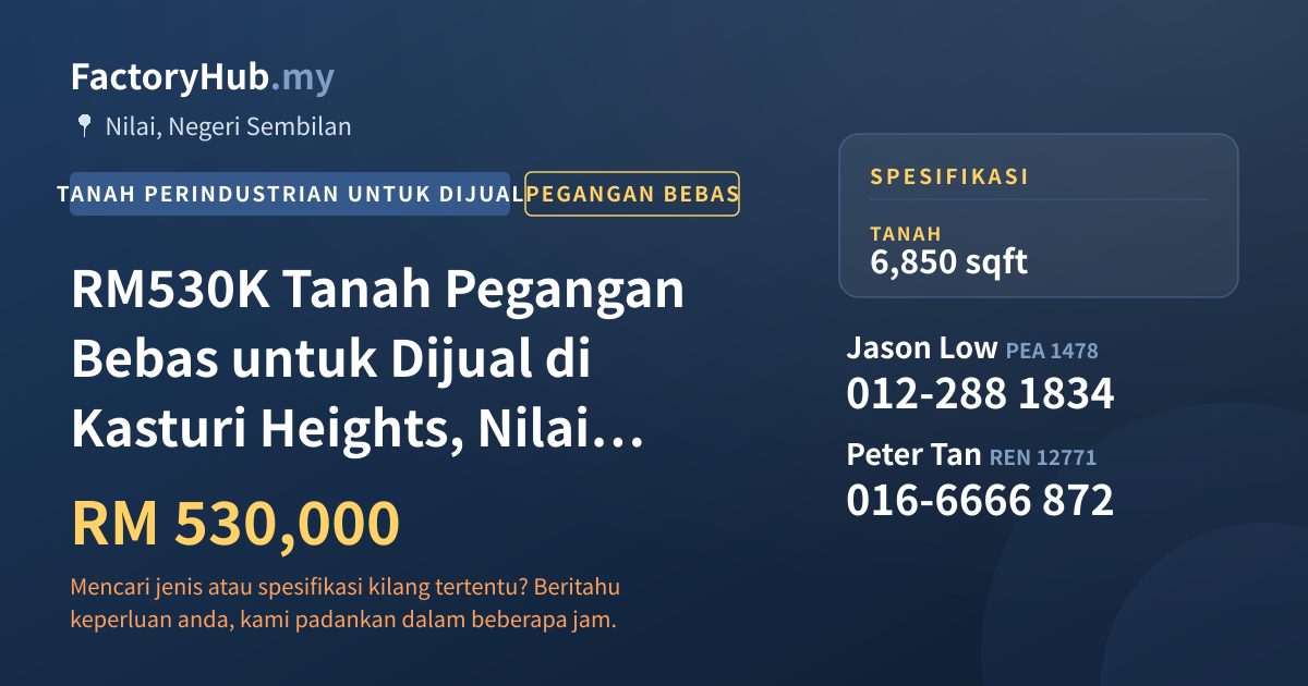 Tanah Untuk Dijual - RM530K Tanah Pegangan Bebas untuk Dijual di Kasturi Heights, Nilai – 6850kp - Nilai, Negeri Sembilan
