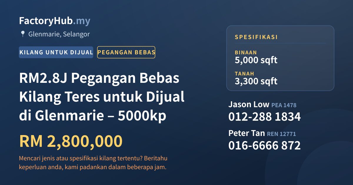 Kilang Untuk Dijual - RM2.8J Pegangan Bebas Kilang Teres untuk Dijual di Glenmarie – 5000kp - Glenmarie, Selangor