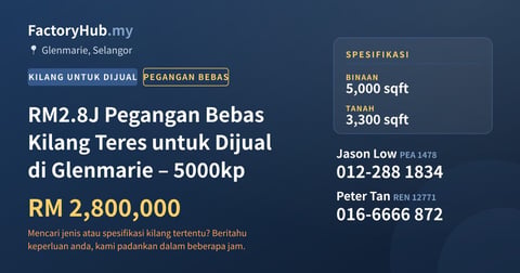 Kilang Untuk Dijual - RM2.8J Pegangan Bebas Kilang Teres untuk Dijual di Glenmarie – 5000kp - Glenmarie, Selangor