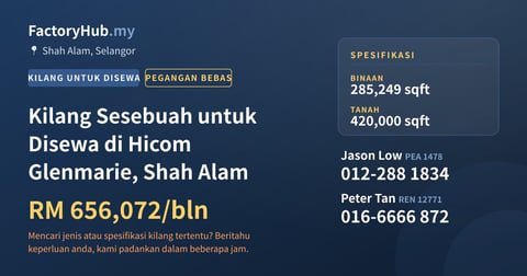 Kilang Untuk Disewa - Kilang Sesebuah untuk Disewa di Hicom Glenmarie, Shah Alam - Shah Alam, Selangor