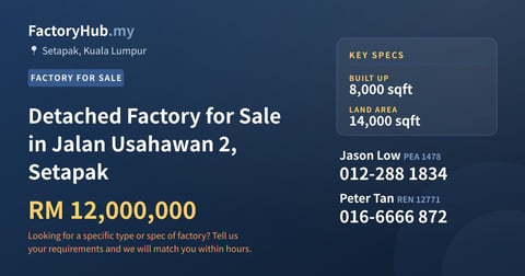 Factory For Sale - Detached Factory for Sale in Jalan Usahawan 2, Setapak - Setapak, Kuala Lumpur