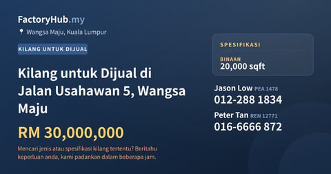 Kilang Untuk Dijual - Kilang untuk Dijual di Jalan Usahawan 5, Wangsa Maju - Wangsa Maju, Kuala Lumpur