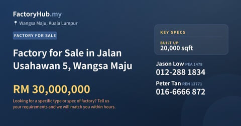 Factory For Sale - Factory for Sale in Jalan Usahawan 5, Wangsa Maju - Wangsa Maju, Kuala Lumpur