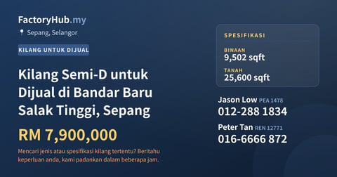 Kilang Untuk Dijual - Kilang Semi-D untuk Dijual di Bandar Baru Salak Tinggi, Sepang - Sepang, Selangor