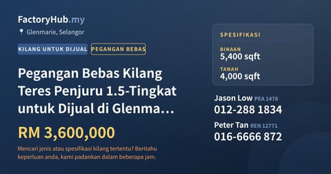 Kilang Untuk Dijual - Pegangan Bebas Kilang Teres Penjuru 1.5-Tingkat untuk Dijual di Glenmarie – RM3.6J 5400kp - Glenmarie, Selangor