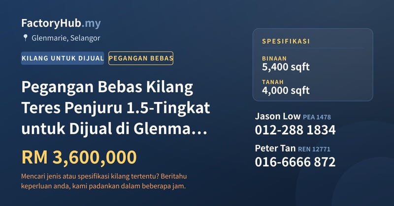 Kilang Untuk Dijual - Pegangan Bebas Kilang Teres Penjuru 1.5-Tingkat untuk Dijual di Glenmarie – RM3.6J 5400kp - Glenmarie, Selangor