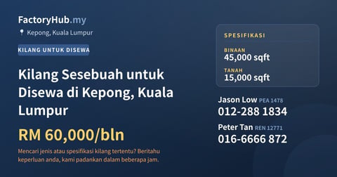 Kilang Untuk Disewa - Kilang Sesebuah untuk Disewa di Kepong, Kuala Lumpur - Kepong, Kuala Lumpur
