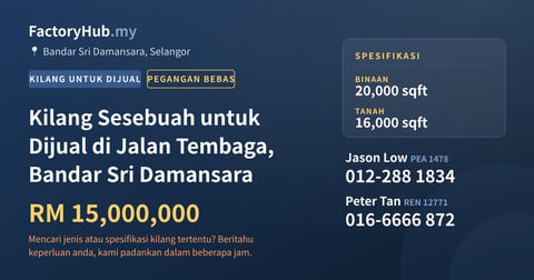 Kilang Untuk Dijual - Kilang Sesebuah untuk Dijual di Jalan Tembaga, Bandar Sri Damansara - Bandar Sri Damansara, Selangor