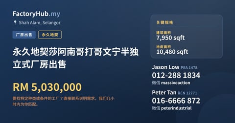 工厂 出售 - 永久地契莎阿南哥打哥文宁半独立式厂房出售 - Shah Alam, Selangor
