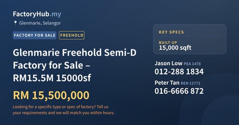 Factory For Sale - Glenmarie Freehold Semi-D Factory for Sale – RM15.5M 15000sf - Glenmarie, Selangor