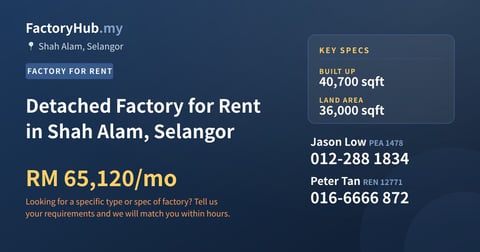 Factory For Rent - Detached Factory for Rent in Shah Alam, Selangor - Shah Alam, Selangor