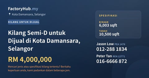 Kilang Untuk Dijual - Kilang Semi-D untuk Dijual di Kota Damansara, Selangor - Kota Damansara, Selangor