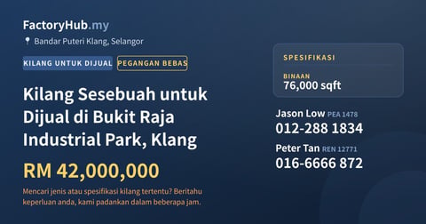 Kilang Untuk Dijual - Kilang Sesebuah untuk Dijual di Bukit Raja Industrial Park, Klang - Bandar Puteri Klang, Selangor