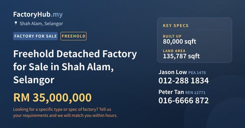 Factory For Sale - Freehold Detached Factory for Sale in Shah Alam, Selangor - Shah Alam, Selangor