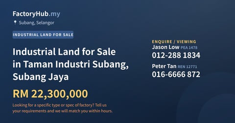 Land For Sale - Industrial Land for Sale in Taman Industri Subang, Subang Jaya - Subang, Selangor