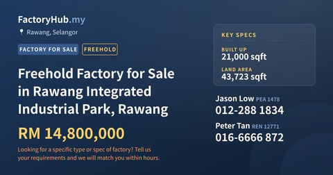 Factory For Sale - Freehold Factory for Sale in Rawang Integrated Industrial Park, Rawang - Rawang, Selangor