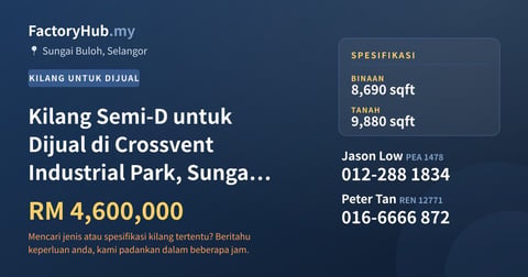 Kilang Untuk Dijual - Kilang Semi-D untuk Dijual di Crossvent Industrial Park, Sungai Buloh - Sungai Buloh, Selangor