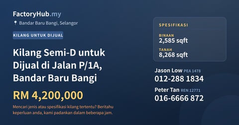 Kilang Untuk Dijual - Kilang Semi-D untuk Dijual di Jalan P/1A, Bandar Baru Bangi - Bandar Baru Bangi, Selangor