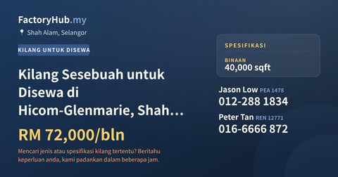 Kilang Untuk Disewa - Kilang Sesebuah untuk Disewa di Hicom-Glenmarie, Shah Alam - Shah Alam, Selangor