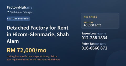 Factory For Rent - Detached Factory for Rent in Hicom-Glenmarie, Shah Alam - Shah Alam, Selangor