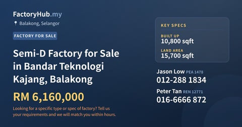 Factory For Sale - Semi-D Factory for Sale in Bandar Teknologi Kajang, Balakong - Balakong, Selangor
