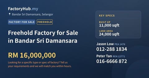Factory For Sale - Freehold Factory for Sale in Bandar Sri Damansara - Bandar Sri Damansara, Selangor