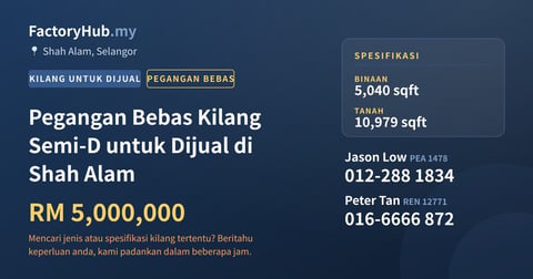 Kilang Untuk Dijual - Pegangan Bebas Kilang Semi-D untuk Dijual di Shah Alam - Shah Alam, Selangor