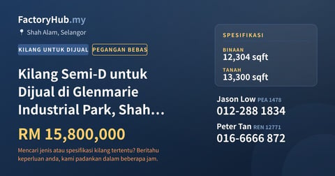 Kilang Untuk Dijual - Kilang Semi-D untuk Dijual di Glenmarie Industrial Park, Shah Alam - Shah Alam, Selangor